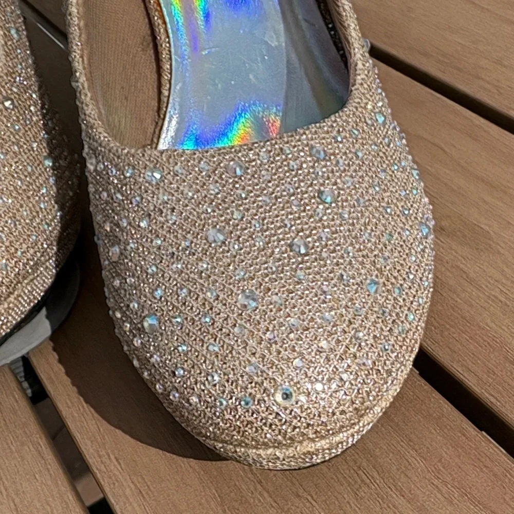 Women's Heels in Glittering Cream Rhinestones Silver Slipper Sparkling - Picture 5 of 13